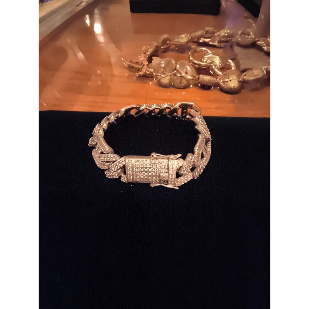 Iced Out Cuban Bracelet Sterling Silver With CZ Brand New Clasp 6.5in